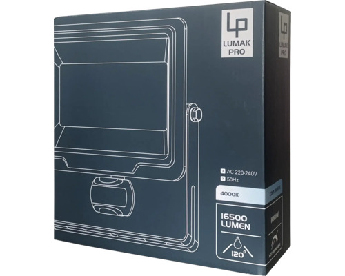 LUMAK PRO LED Sensor Wandlamp IP44 100W 16500 lm 4000 K Stroomkabel 3G1.0 mm² H05RN-F 0.5 m + Snelkoppeling