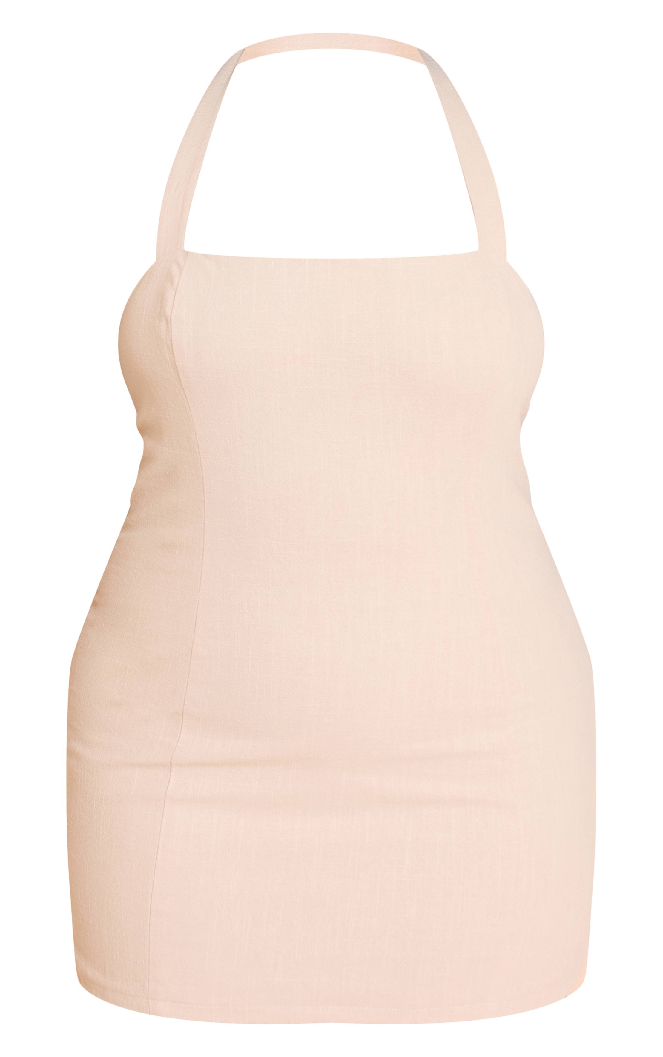 Naturel Robe Mini À Encolure Américaine En Lin Premium Grande Taille