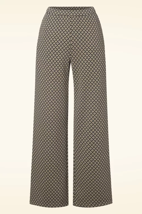 Smashed Lemon Emmy pantalon met wijde pijpen in zand en zwart