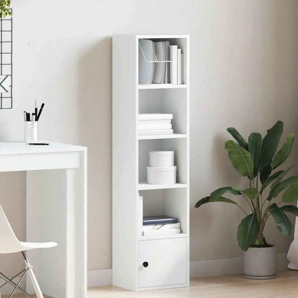 vidaXL - Boekenkast met deur en 4 open vakken - Wit - Hout - 31x24x127 cm