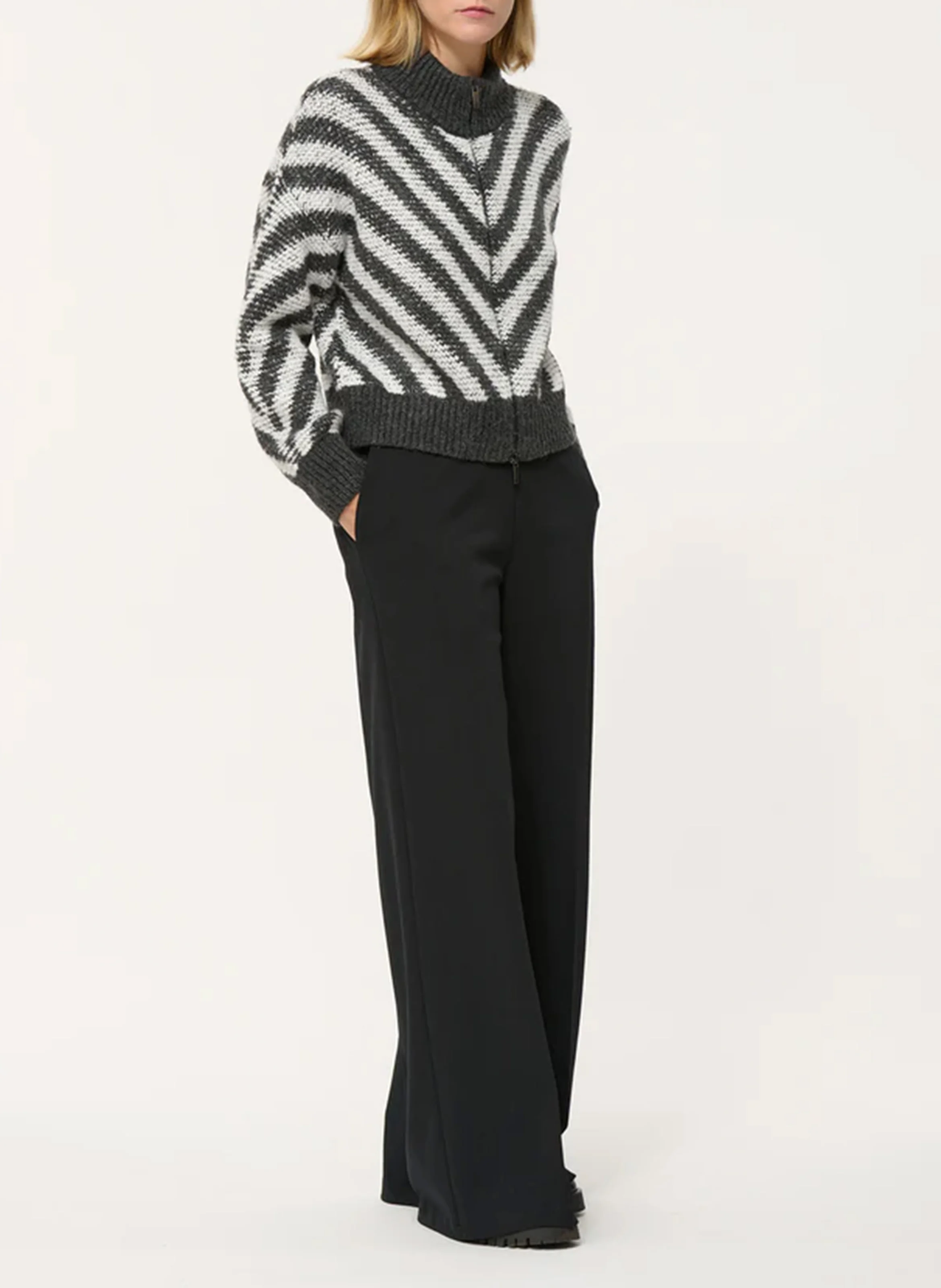 Gilet col montant motif chevrons | Gris