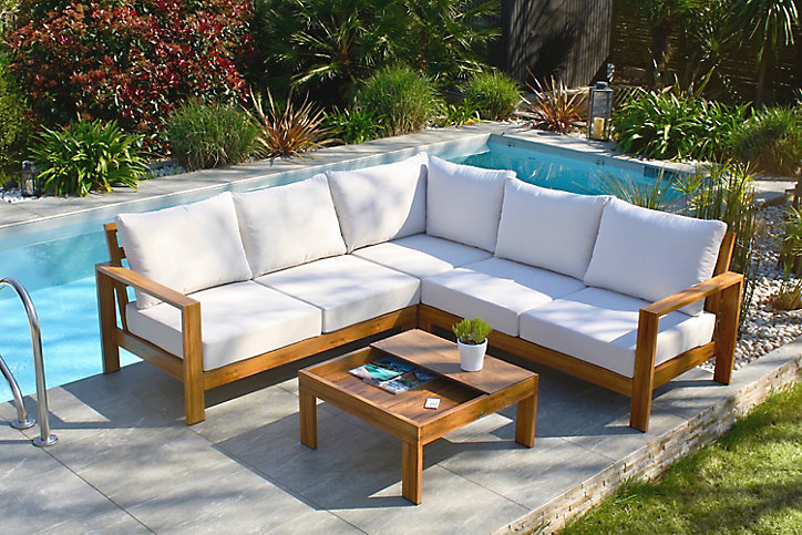 Salon de jardin bas Majorque aluminium effet bois DCB Garden 5 personnes