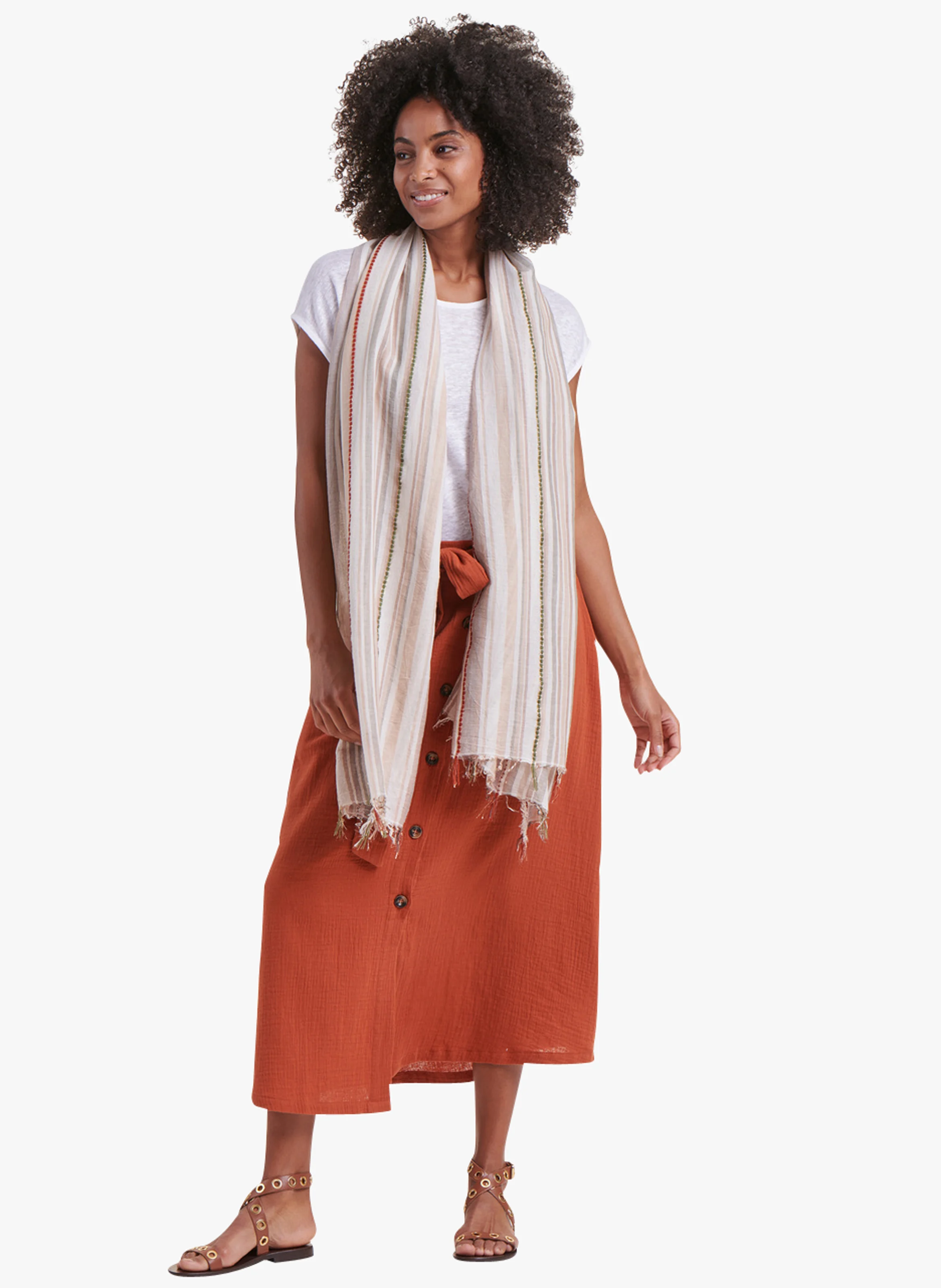 Foulard rayé en coton mélangé| Vert
