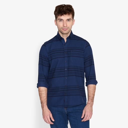 Signal Serius Stripe Flannel Skjorte, Stormy Blue, XL