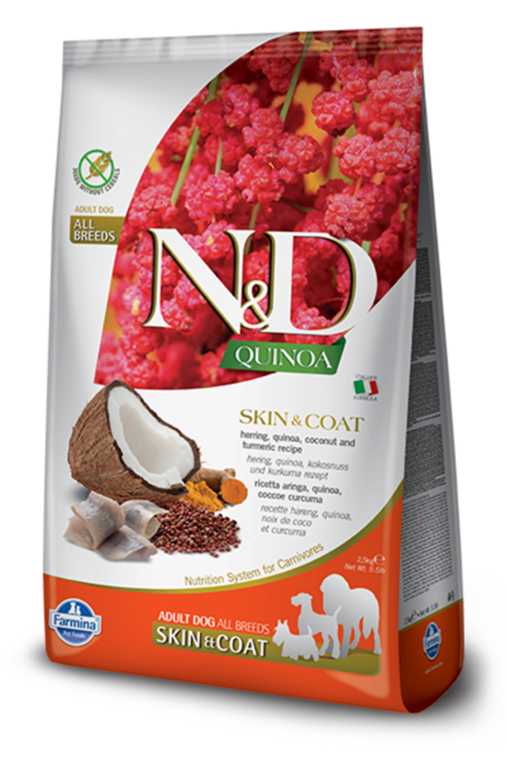 Croquettes n&d quinoa skin & coat hareng & noix de coco chien 7 kg