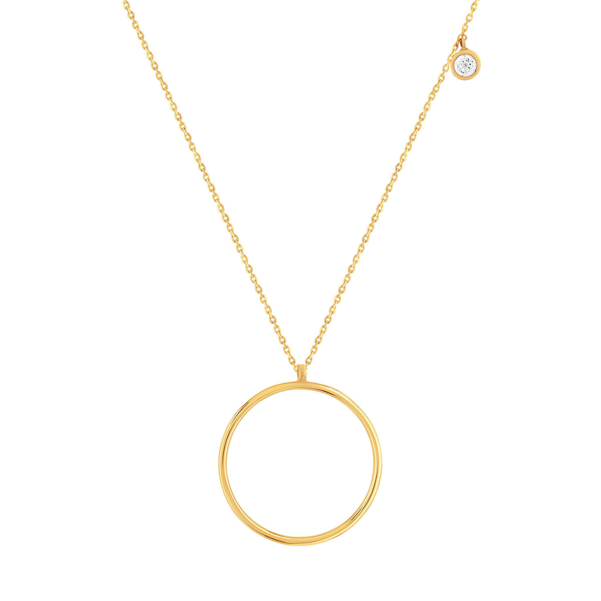 Collier or 375 jaune motif rond zirconia 43 cm