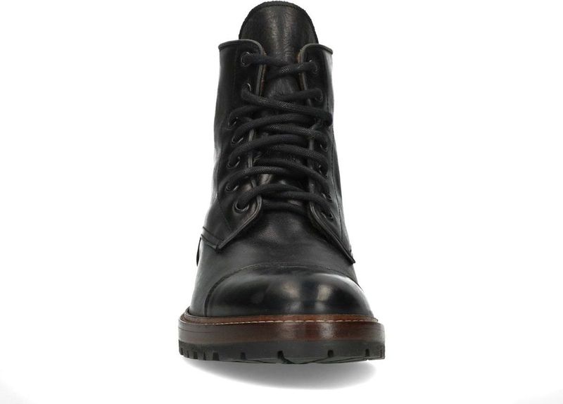 Manfield - Heren - Zwarte leren veterboots