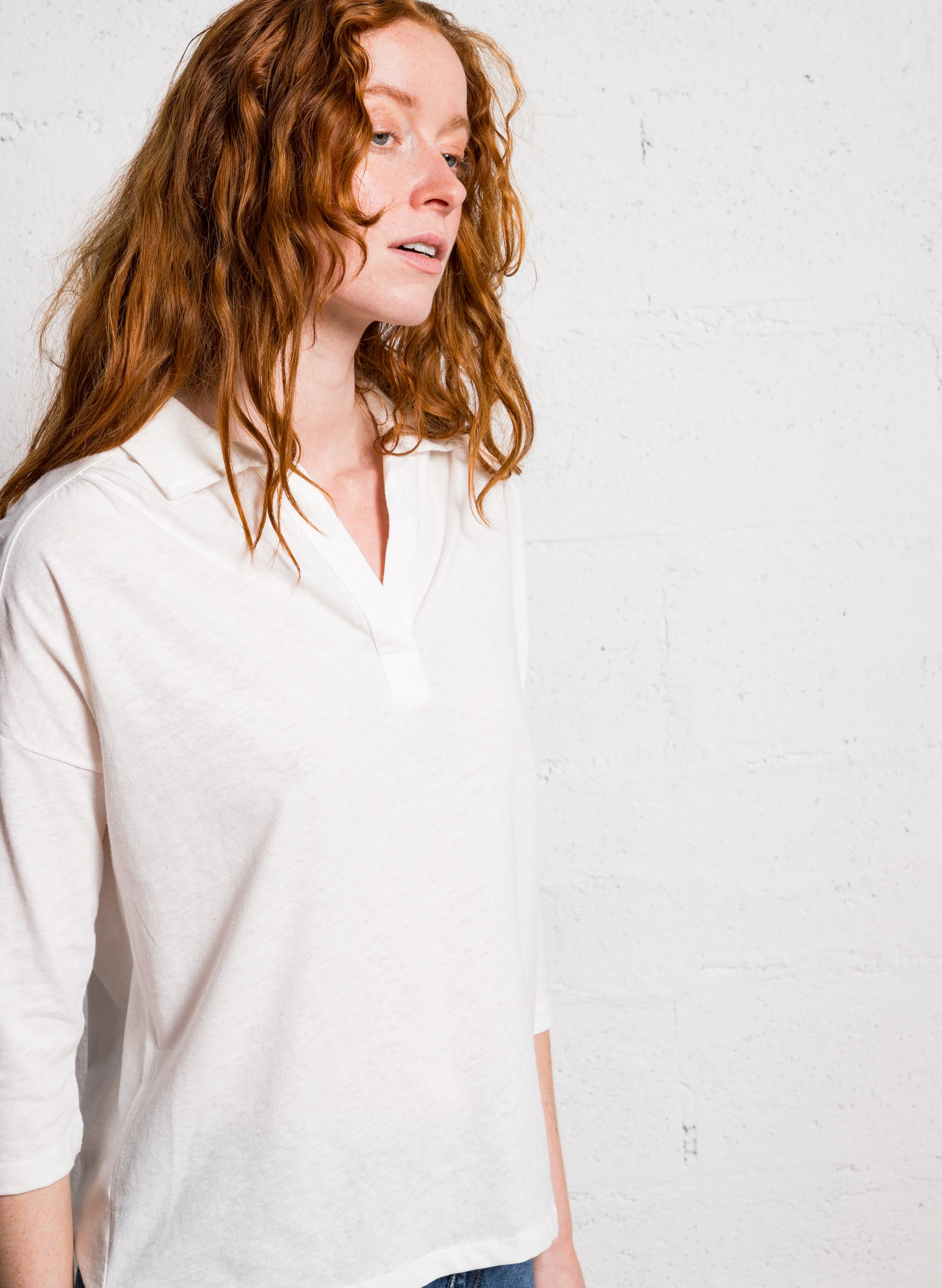 TONTINE - Tee-shirt col polo en lin mélangé | Blanc