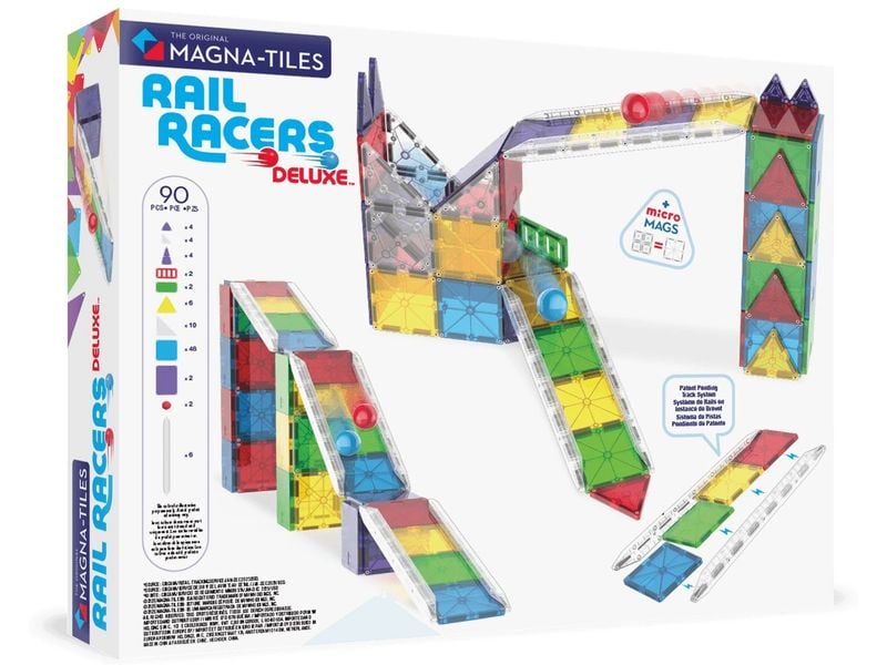 Magna-Tiles Rail Racers Deluxe 90 Teile Deluxe Bau- und Rennset mit 90 magnetischen Teilen