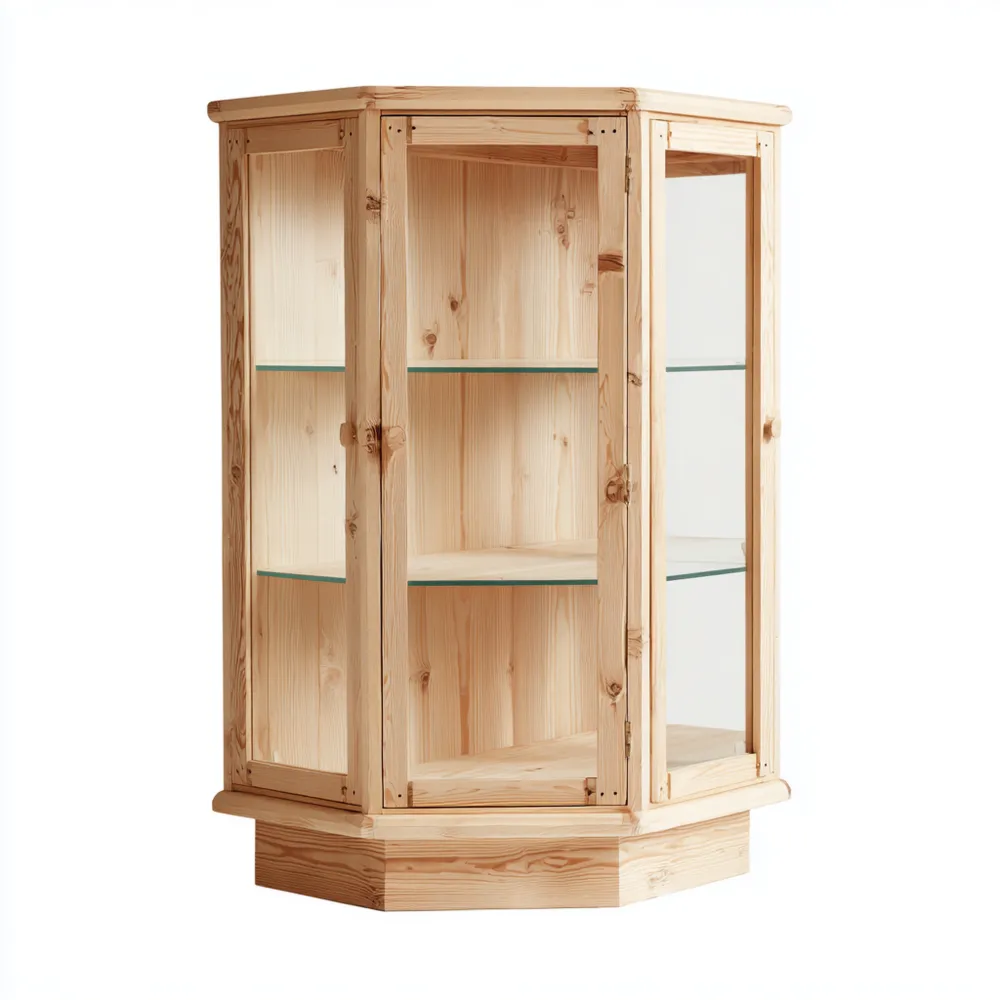 Eckiger Vitrinenschrank aus Massivholz 80x40x120 cm – Natur – Klassisc