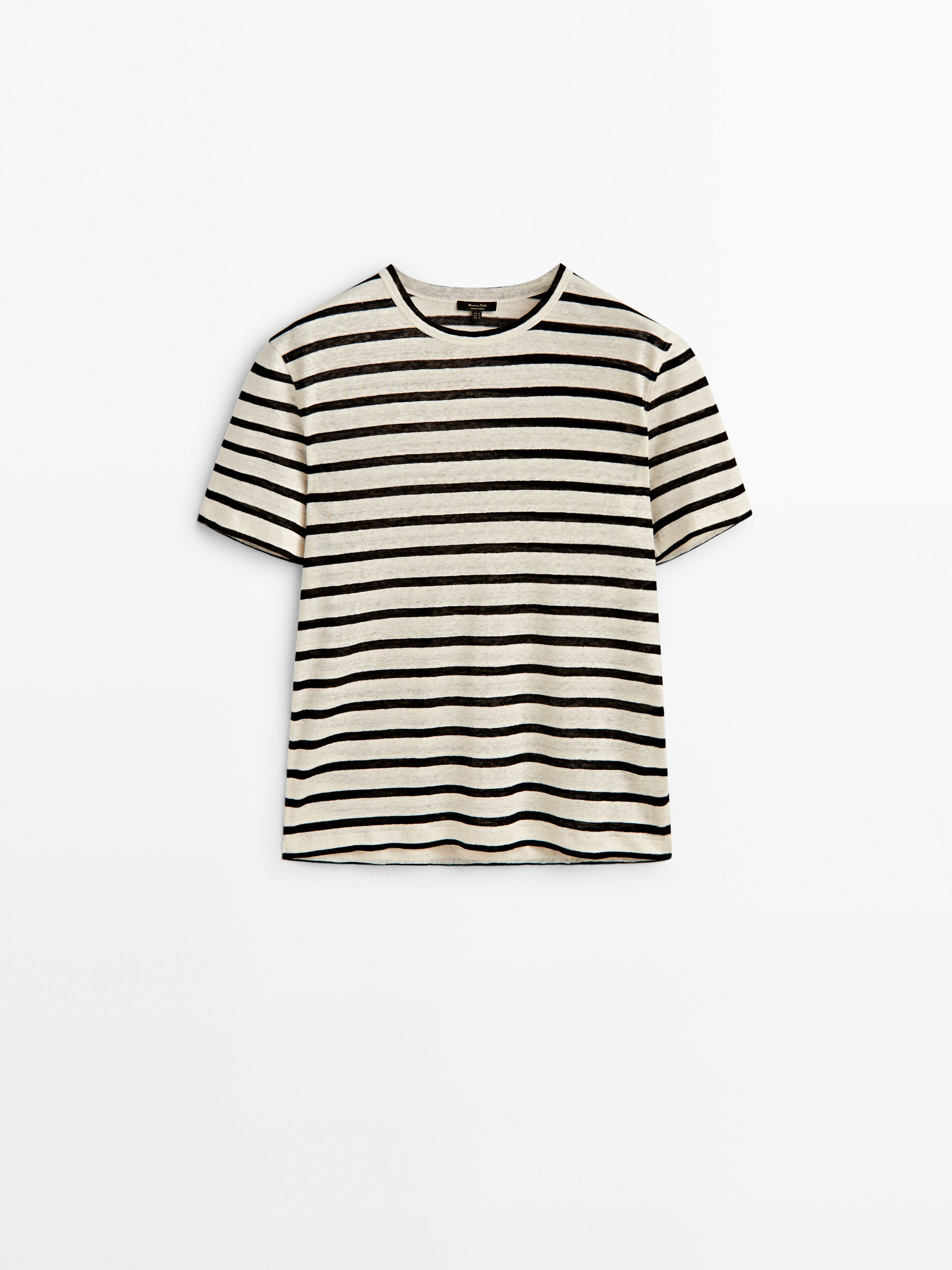 Camiseta rayas lino manga corta - CRUDO