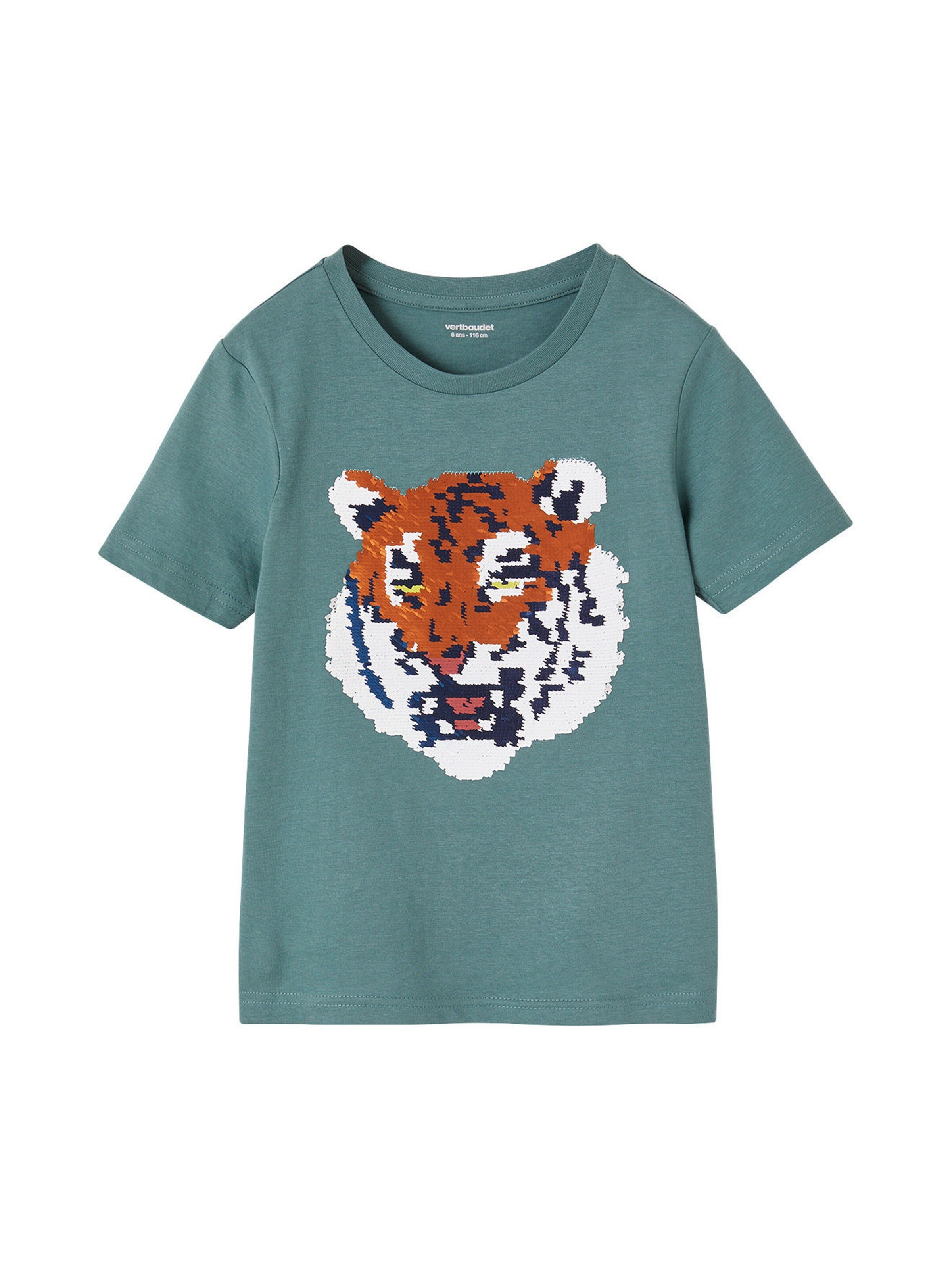 Vertbaudet Jungen T-Shirt mit Wende-Pailletten aqua