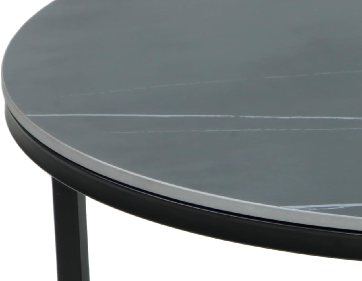 Hela Tische, 2er Set Couchtisch Luis, rund, Steinplatte Marmoroptik, Metallrahmen schwarz matt, Ø 80+60cm