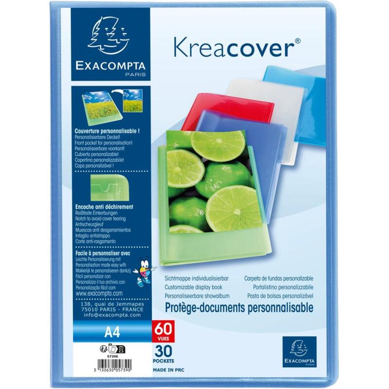 Protège-documents polypropylène semi rigide Kreacover® Chromaline 30 pochettes - 60 vues - A4