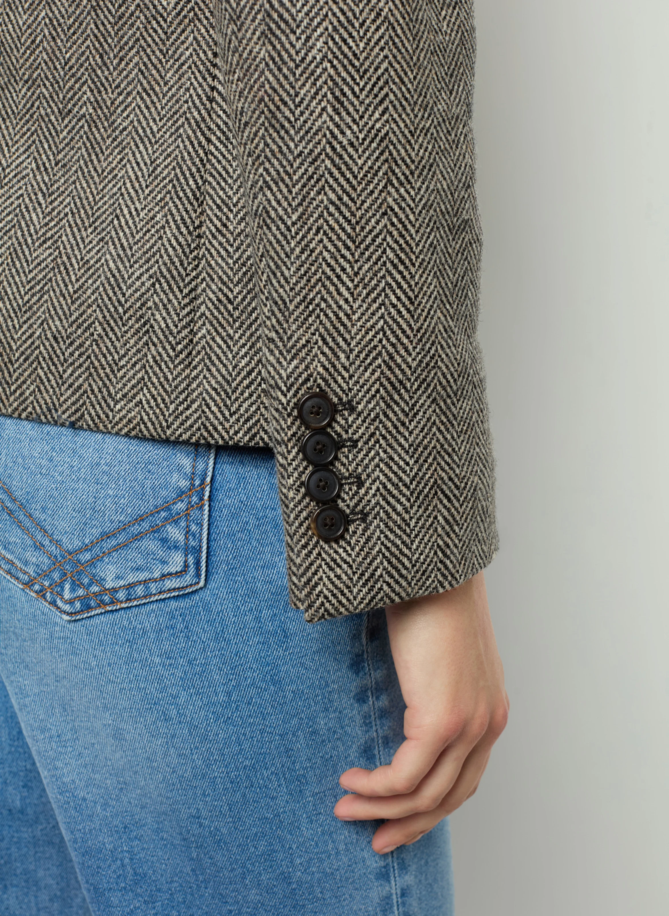 EDDIE - Blazer droit à chevrons en laine | Gris