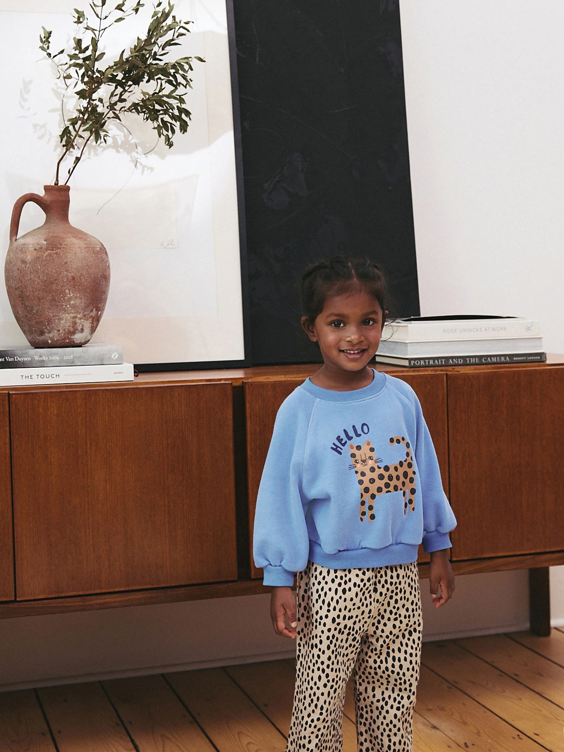 Blauwe dierenprint - Set van sweatshirt en broek met wijde pijpen (3mnd -7jr)