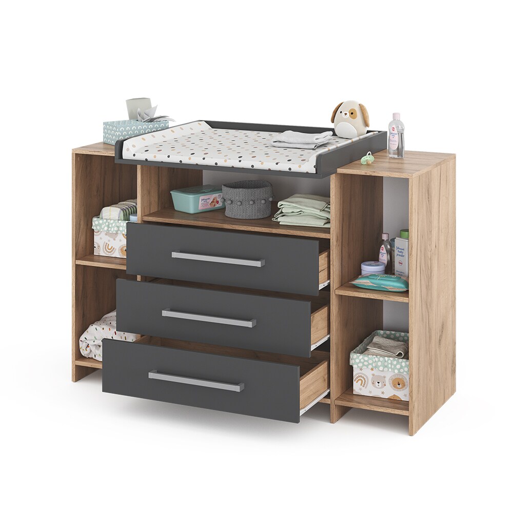 Vicco Wickelkommode Oskar XL 143 x 100 cm, Eiche Anthrazit, inkl. Wickelauflage