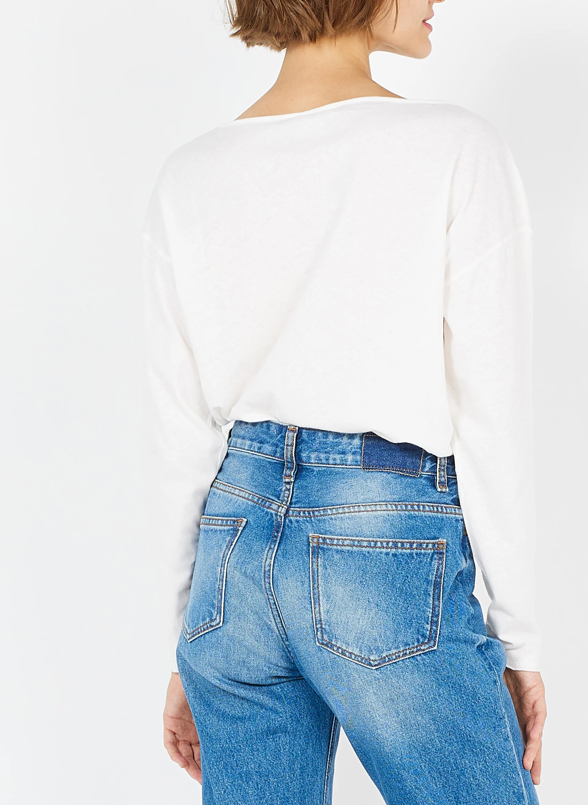 AKSUN - Tee-shirt ample à col bateau en coton| Blanc