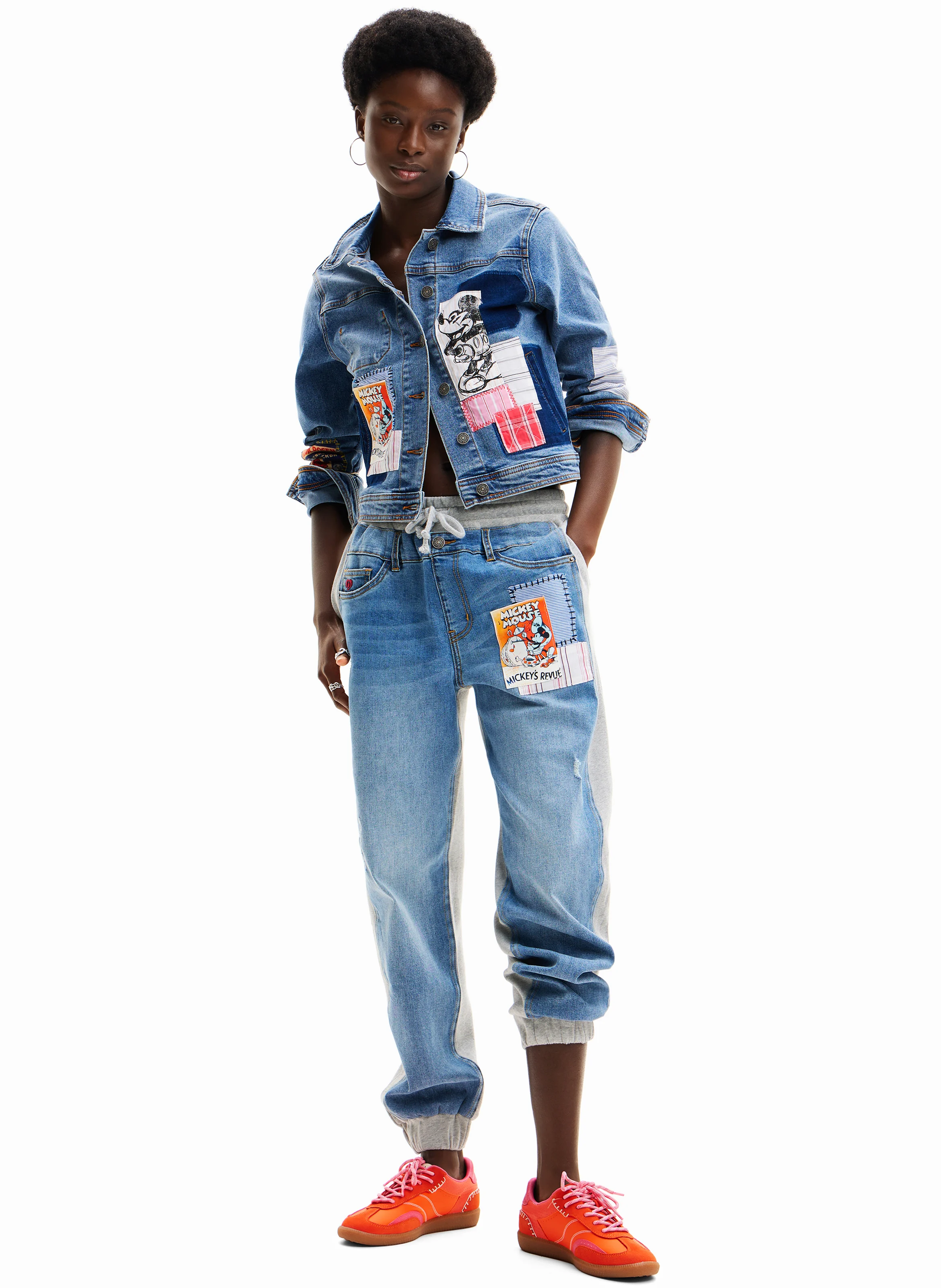 Jogging denim en coton mélangé | Bleu