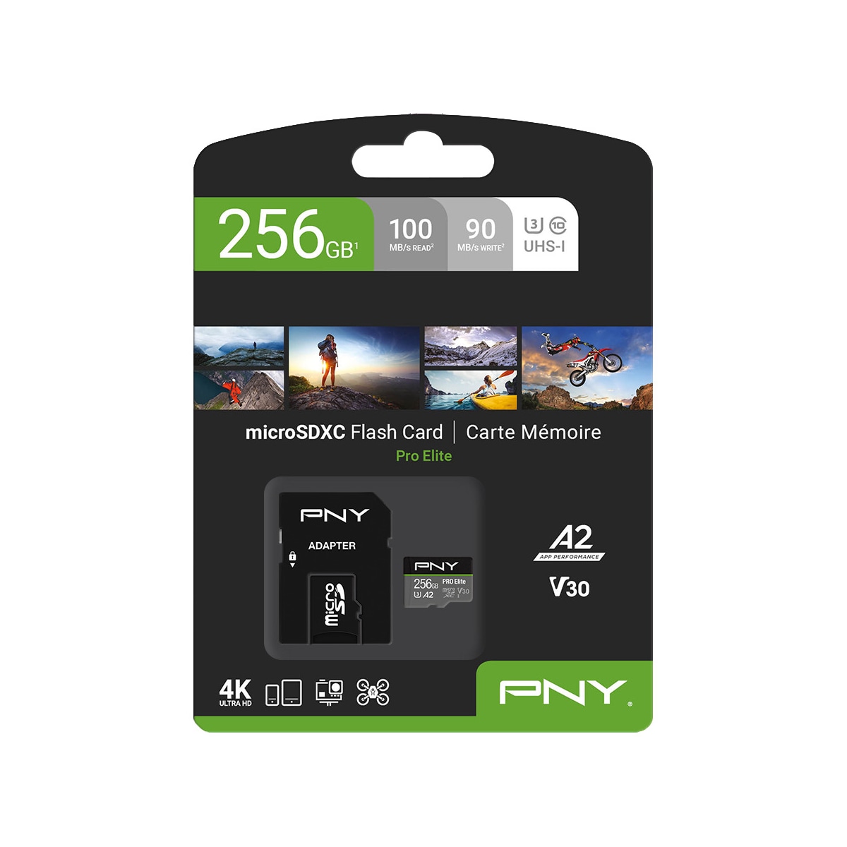 PNY PRO Elite microSD Flash Memory Card Class 10 UHS-I, U3, A2, V30 - 256GB