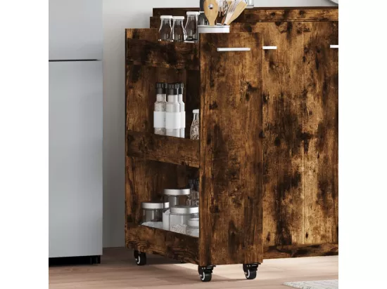 Armoire avec roues chêne fumé 60x22x79 cm bois d'ingénierie