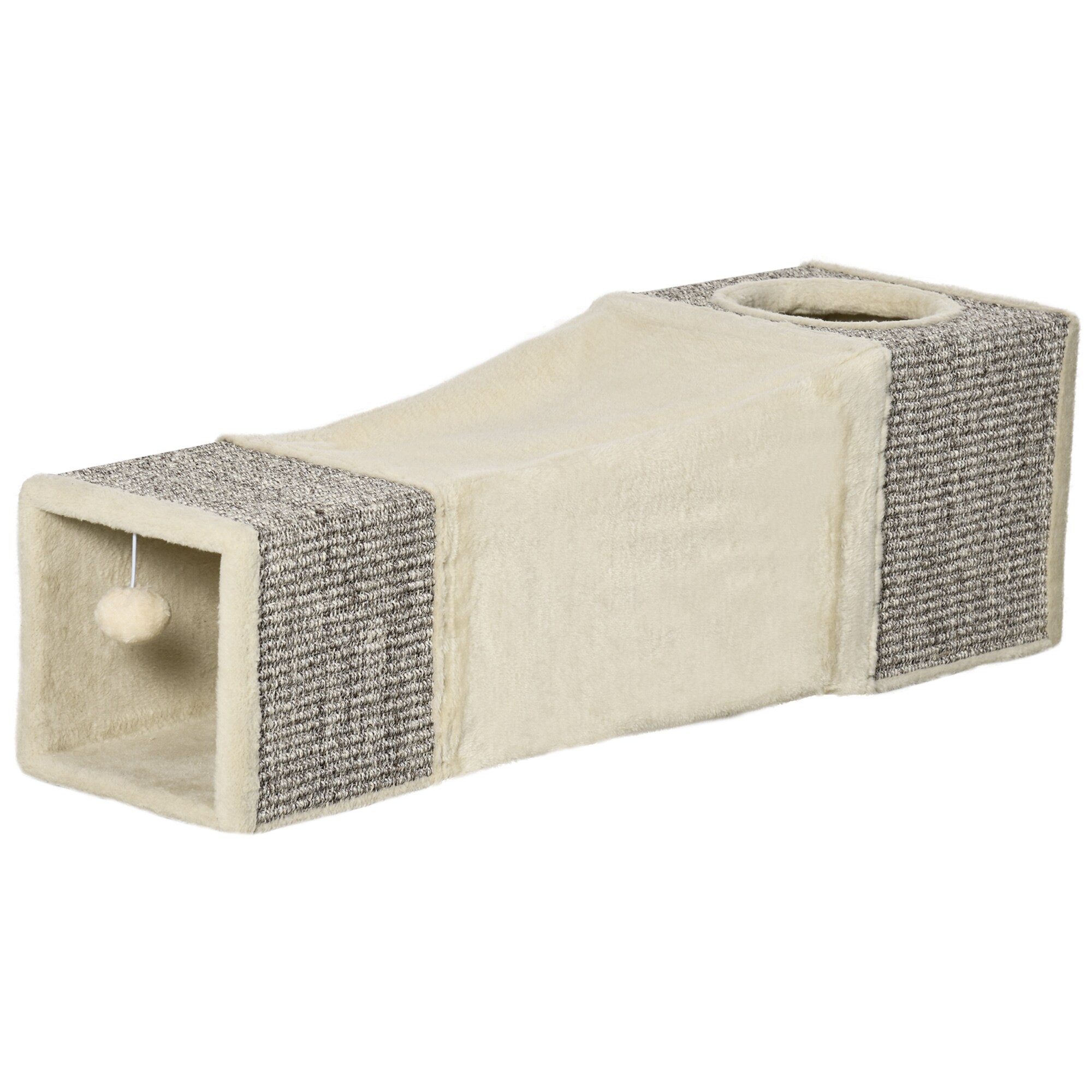 PawHut Katzentunnel mit Spielball grau, natur 98L x 30B x 30H cm