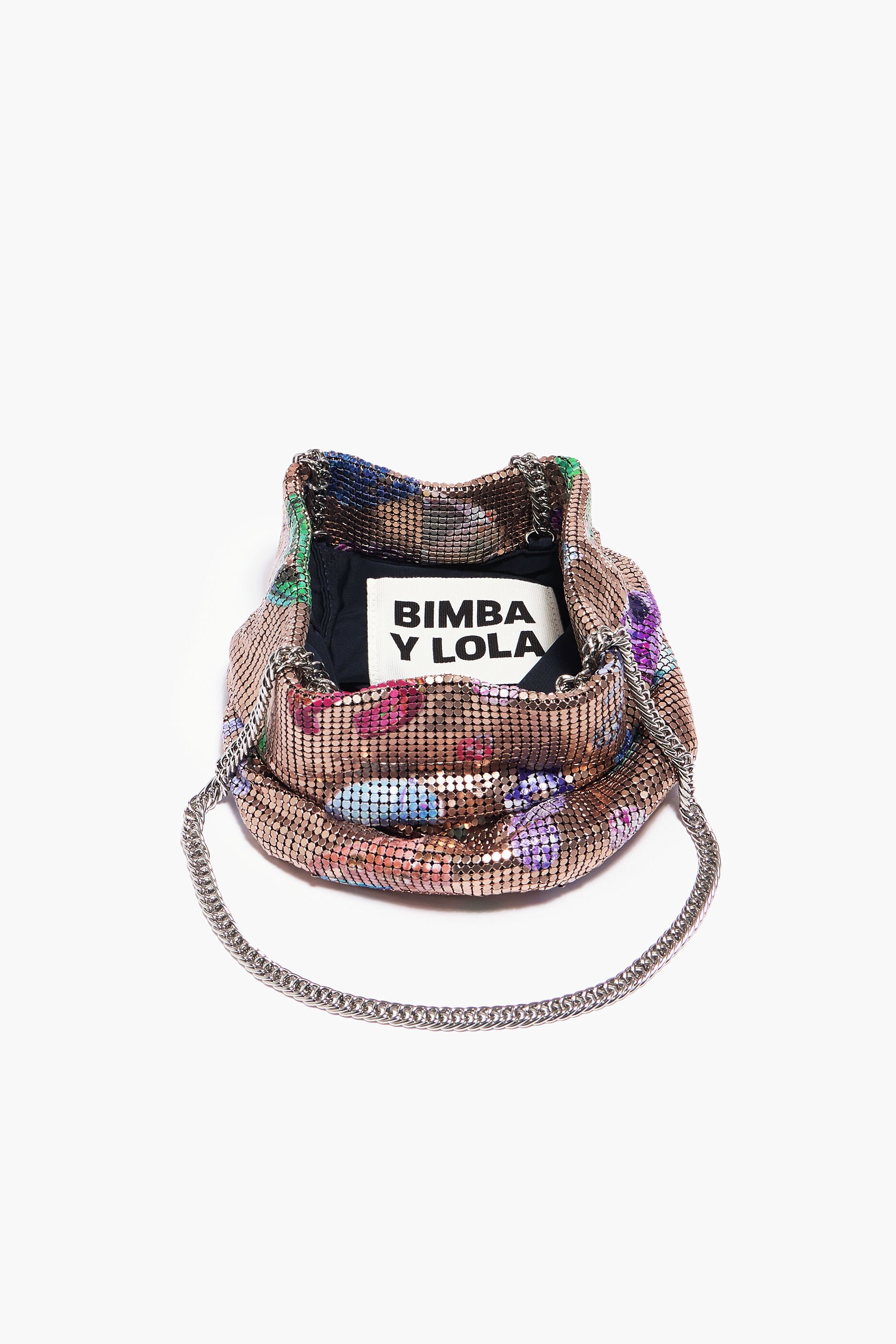 Bolsa de malha com cordão Fallen Jewels com estampa dourada