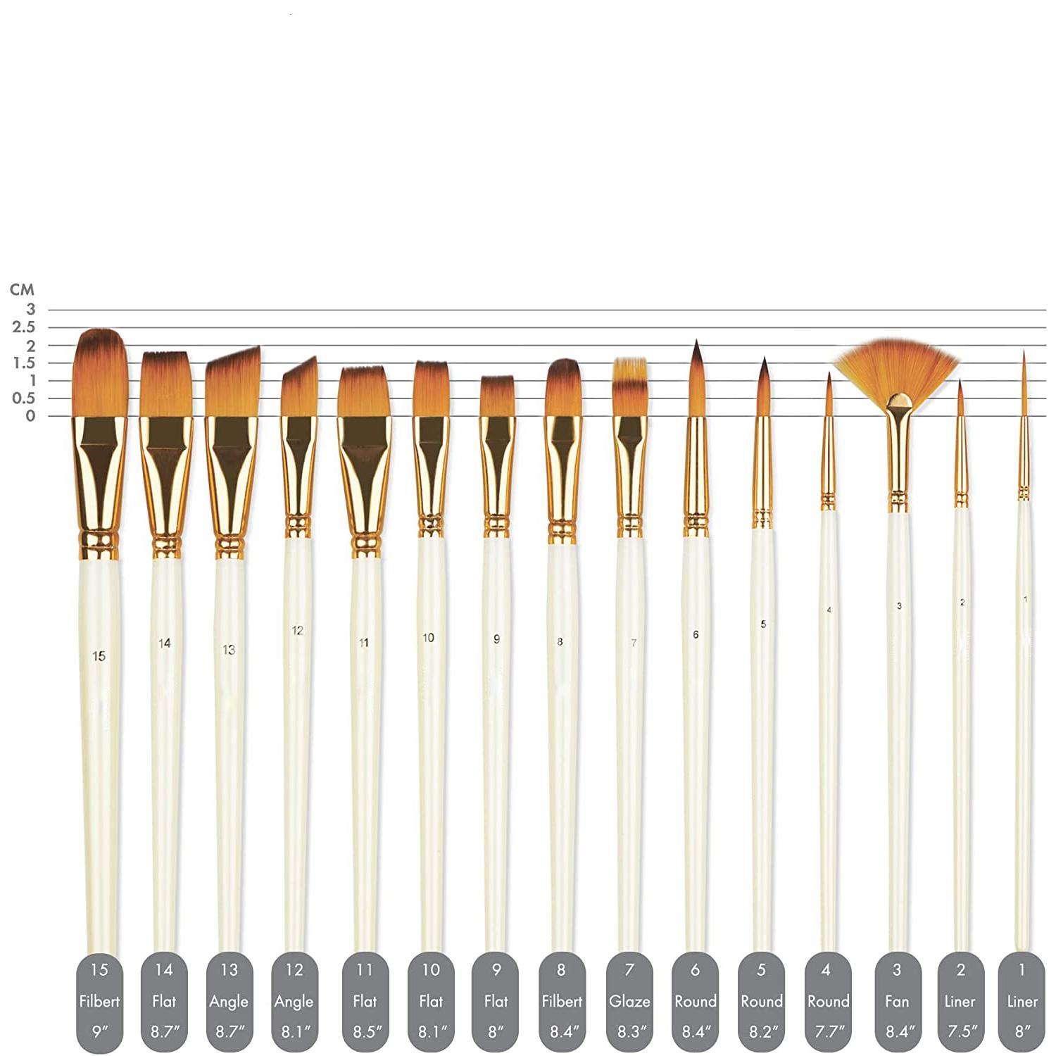 (17-tlg. Set) Künstler Pinsel Öl / Acryl Flachpinsel   Script Liner / Spachtel / Schwamm