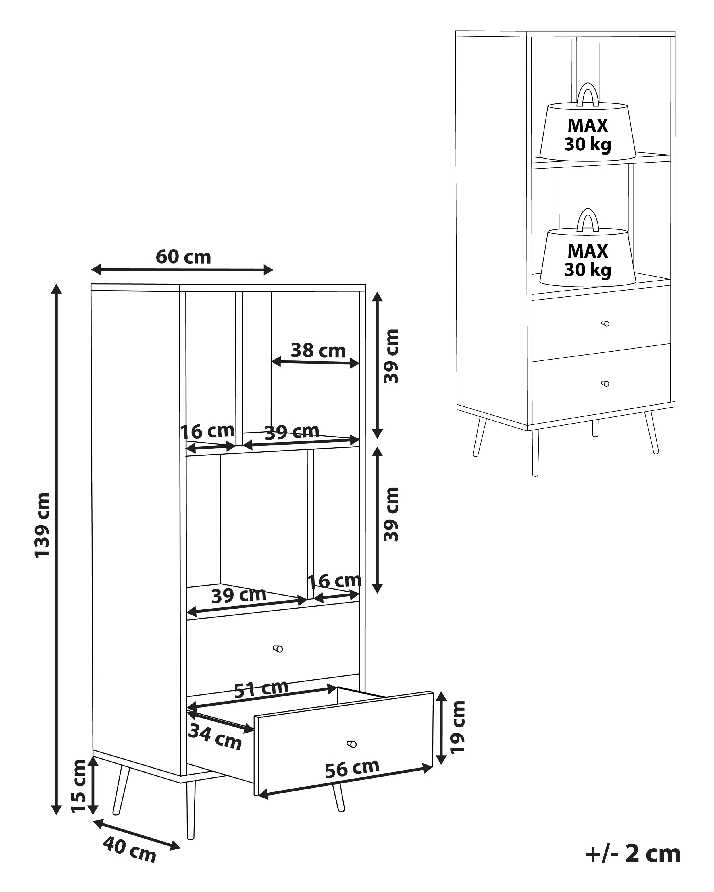 Rek RICHMOND 139 cm Licht eikenhout