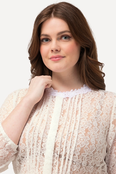Dirndlbluse, elastische Spitze, Rundhals, 3/4-Arm