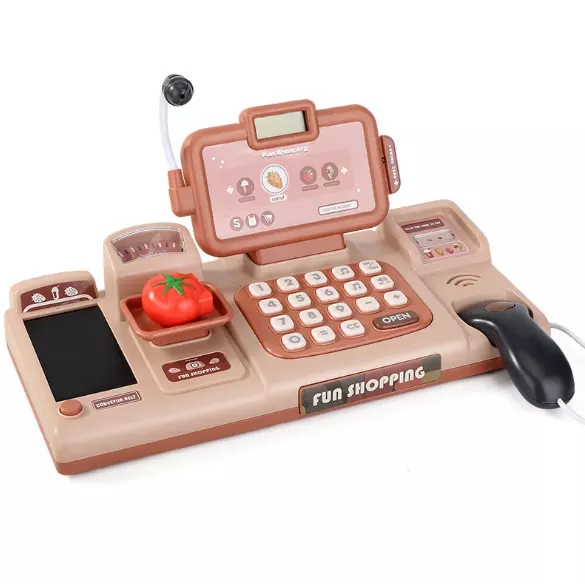 (27-tlg. Set) Kinder Kasse Supermarkt Zubehör Lern Spielset (Batteriebetrieben) - Rosa