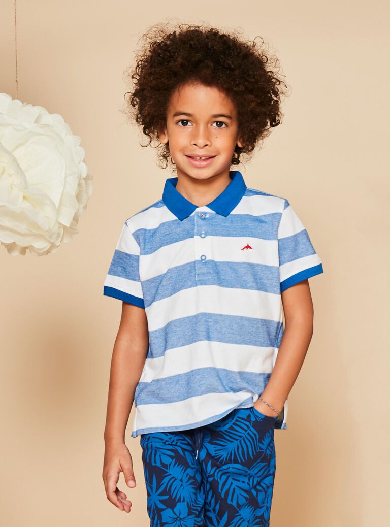 Polo bleu à imprimé à rayures