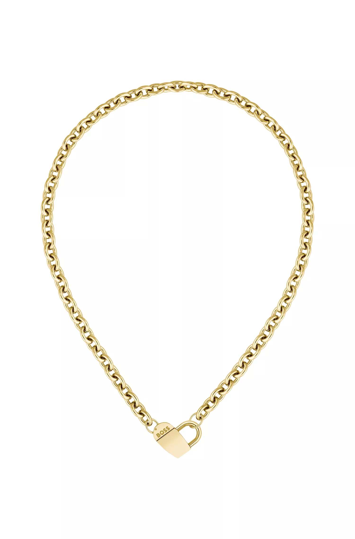 Colar BOSS com efeito preto e amarelo-dourado e coração com monograma magnético.
