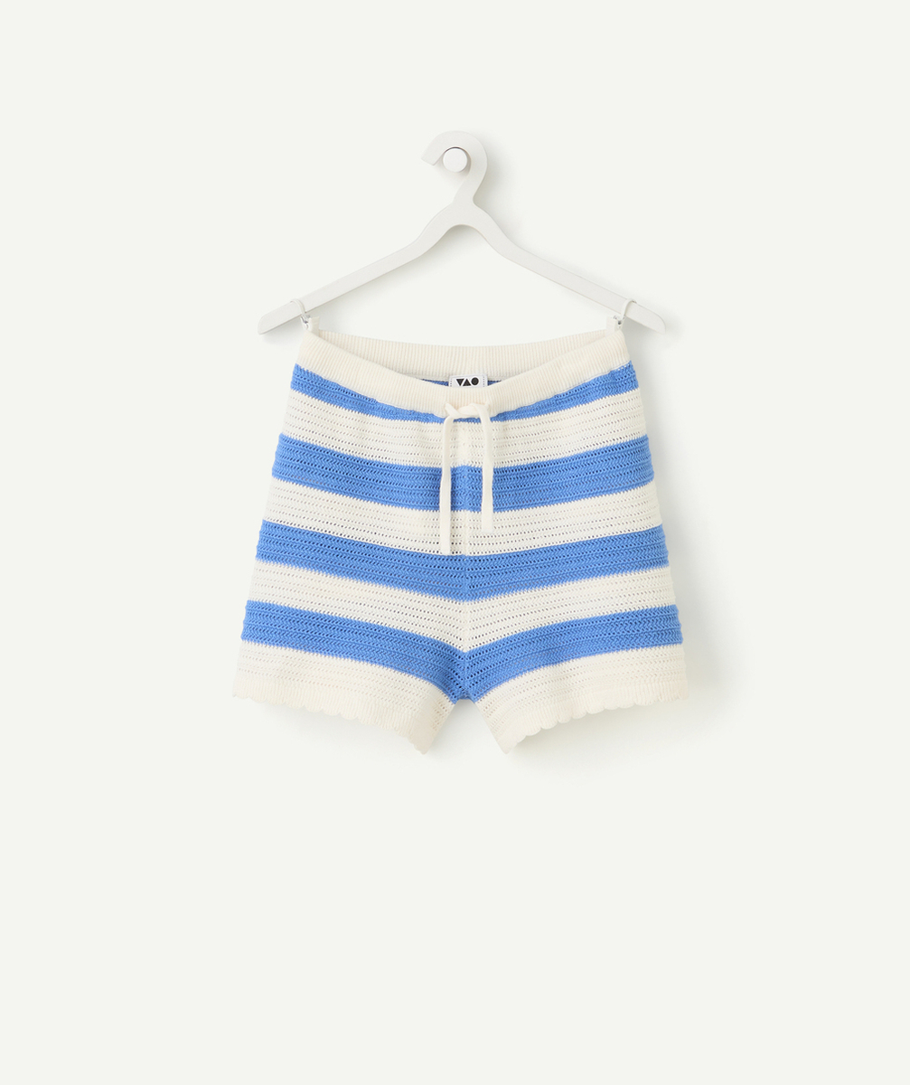 short tricot fille en coton bio rayé bleu et blanc