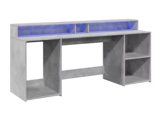 Bureau et lumières LED gris béton 200x55x91cm bois d'ingénierie
