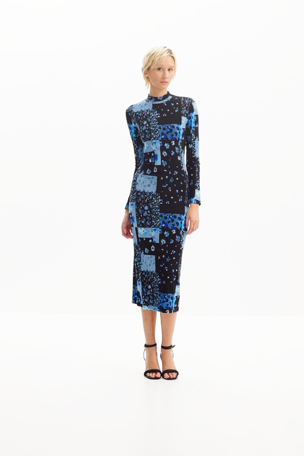 Vestido midi canelado floral