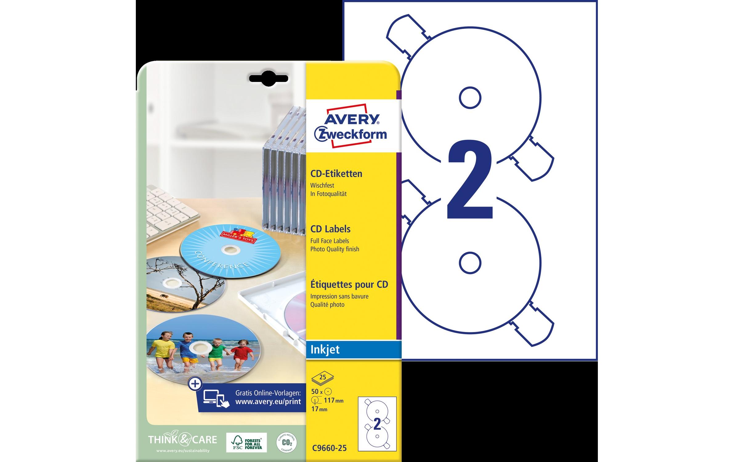 CD-Etiketten C9660-25 Ø 117 mmBedruckbare, permanent haftende CD-Etiketten