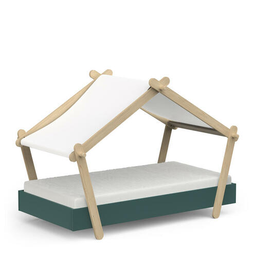 Lit 70x140 avec toit en toile LODGE Bois/vert - CBA Meubles
