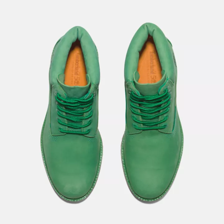 Bota Timberland Premium de 6 polegadas impermeável, edição 50, para homem, na cor verde.
