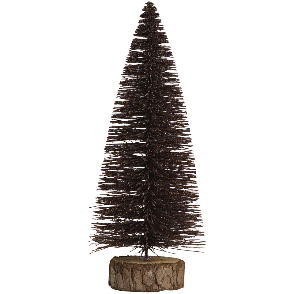 Kerstboom met glitters bruin kunststof - 25 cm