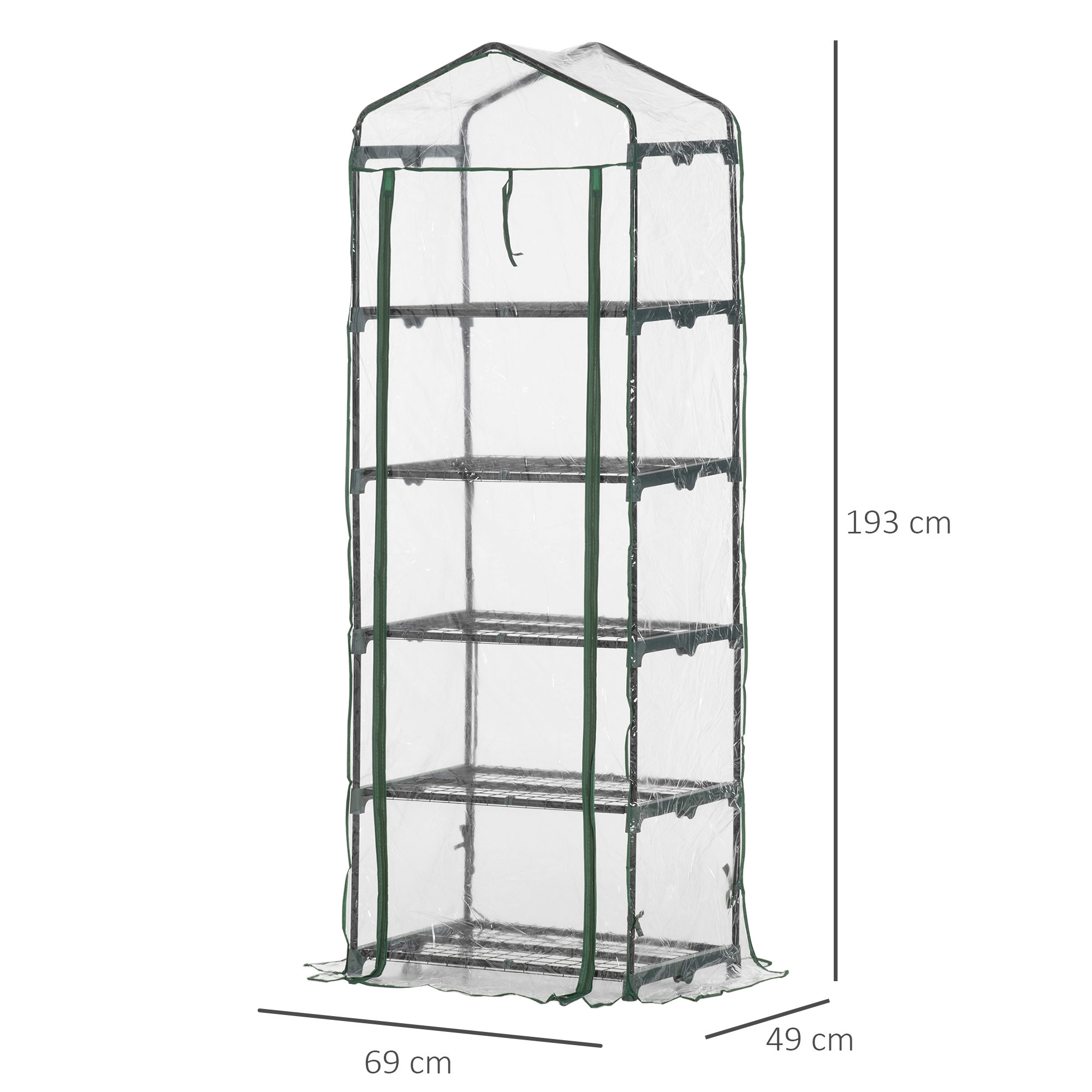 Estufa de jardim Outsunny, estufa para terraço com 5 prateleiras de arame, tipo galpão de aço, viveiro doméstico para cultivo de plantas, flores e vegetais, 69x49x193 cm, transparente