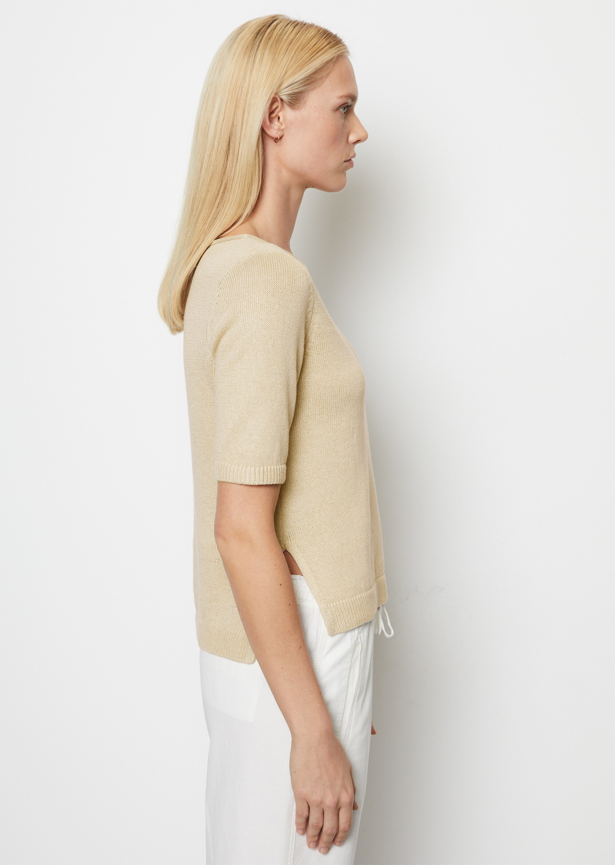 Kurzarm-Pullover regularaus Organic-Cotton-Leinen-Mix