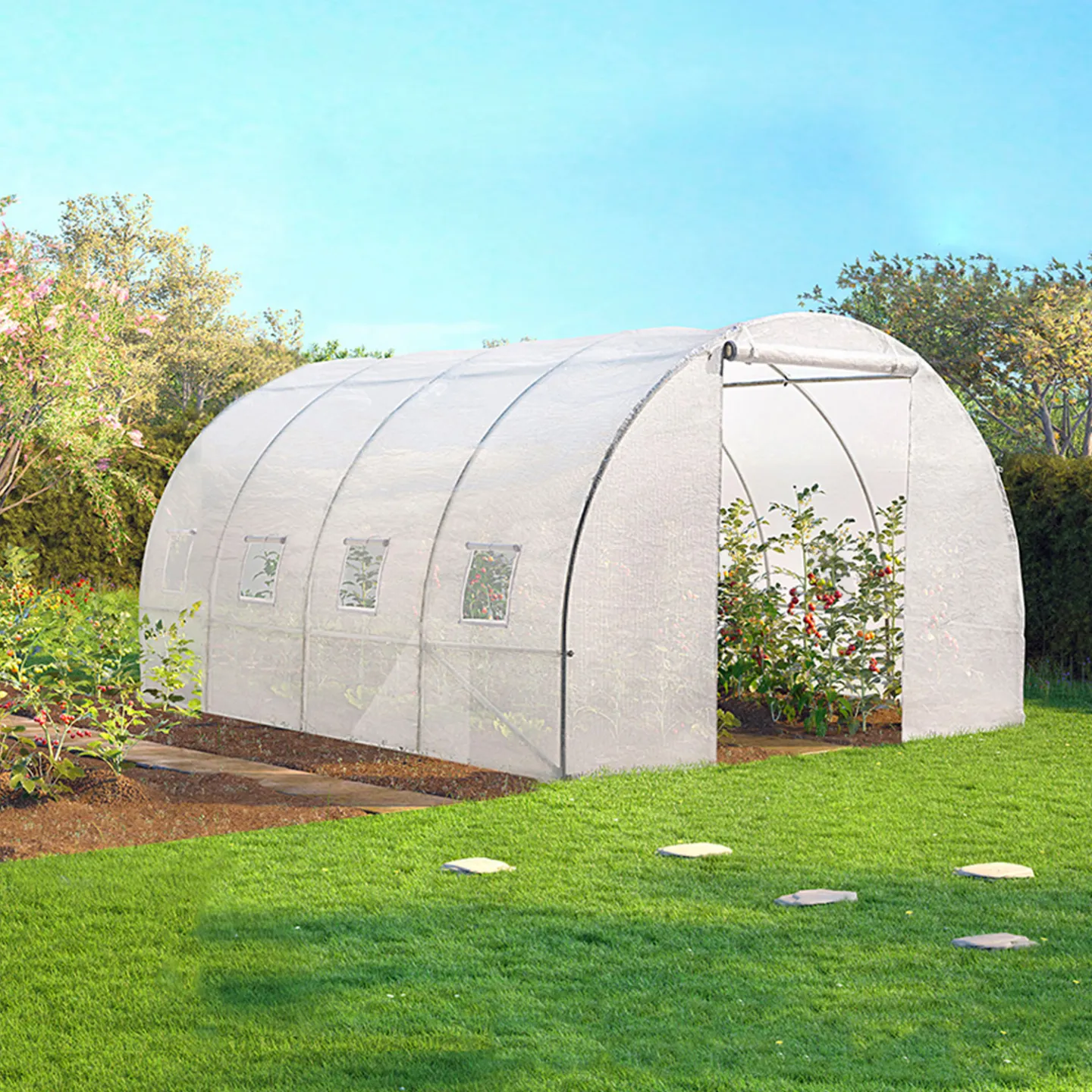 Serre tunnel de jardin 4 saisons 12M² blanche gamme maraîchère ZEBRA 4x3M