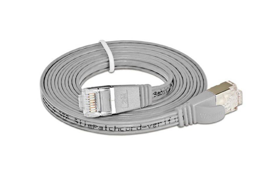 Slimpatchkabel RJ-45 - RJ-45, Cat 6, STP, 10 m, GrauGeschirmtes Twisted-Pair-Kabel (STP) mit Klinkenschutz