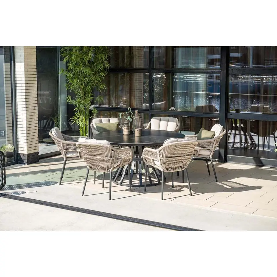 Pescara dining fauteuil - carbon black - rope taupe - desert sand