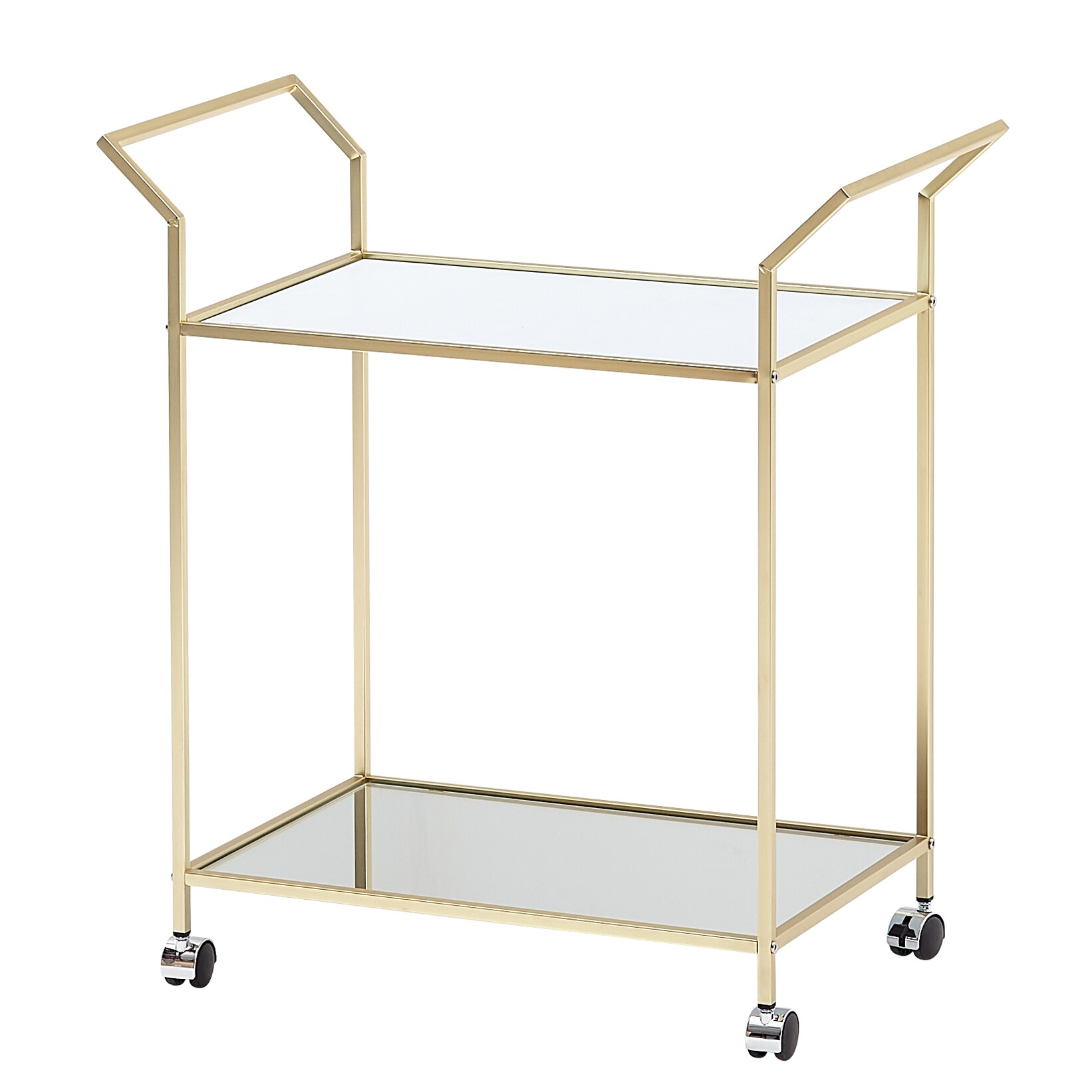 KADIMA DESIGN Servierwagen in Gold, Beistelltisch, Rollen, Verspiegelte Ablageflächen