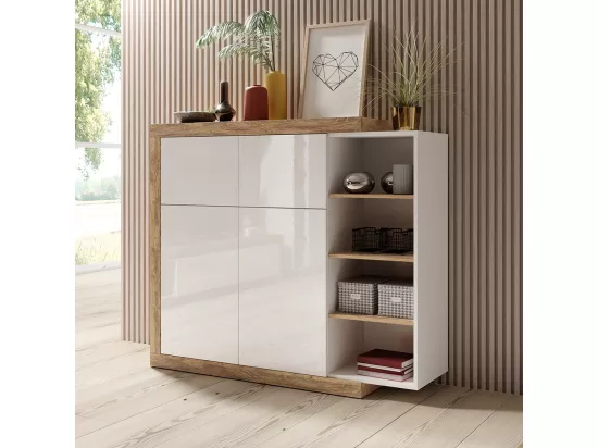Vitrine petit modèle SINATRA – Chêne et blanc brillant