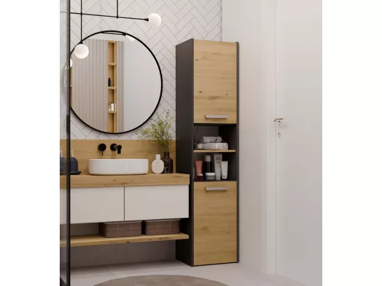 PISA - Armoire de salle de bains style moderne -170x40x30cm - Meuble colonne de rangement SDB