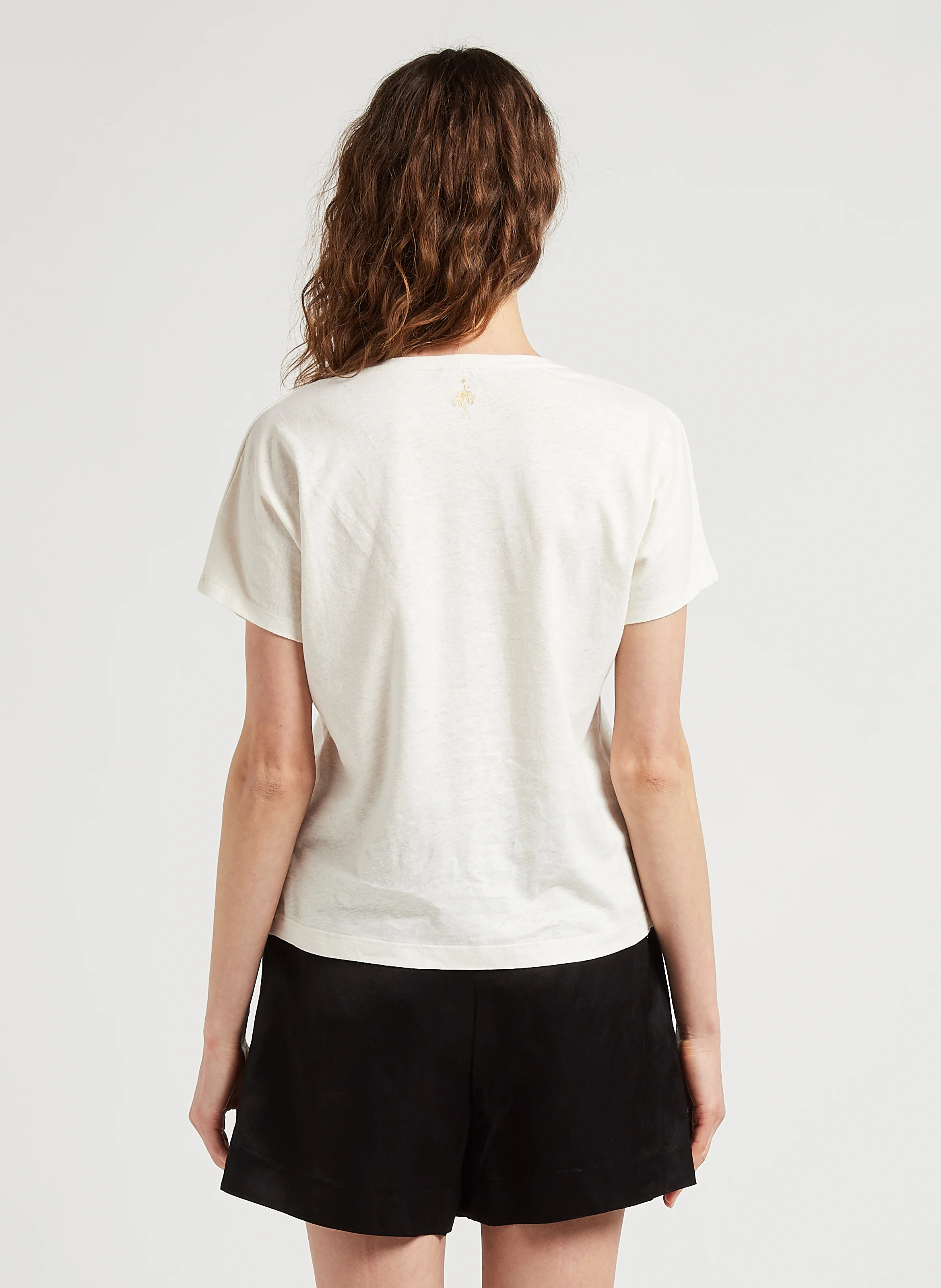 T-shirt col V ample en lin mélangé | Blanc