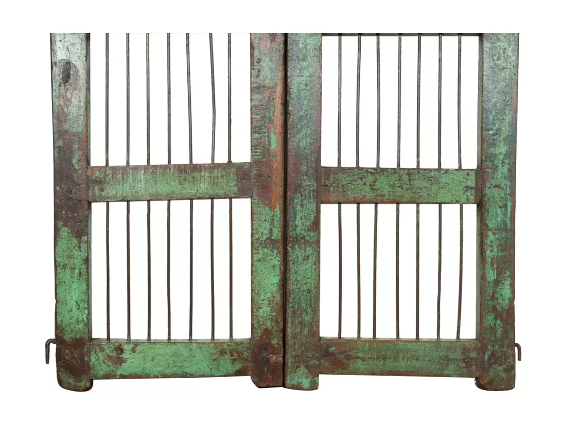 BISCOTTINI Portail - Bois Massif et Fer Finition Antique - Clôture en Fer - Portail en Métal - Porte Décorative - Portail d'Entrée - Clôture en Bois - Intérieur et Extérieur - 96x6x92cm